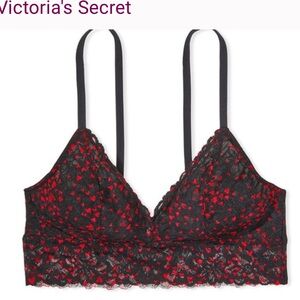 Victoria's Secret Black and Red Heart Lace Bralette